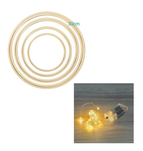 Kit Bastidor 30cm + Fio Fada de Led 2 mts 20 lâmpadas (com 2 pilhas) - Amarela
