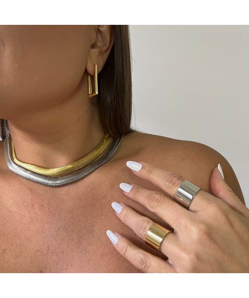 BRINCO ARGOLA RETANGULAR G FINA BANHADO A OURO - Dri Ferreira Semi Joias