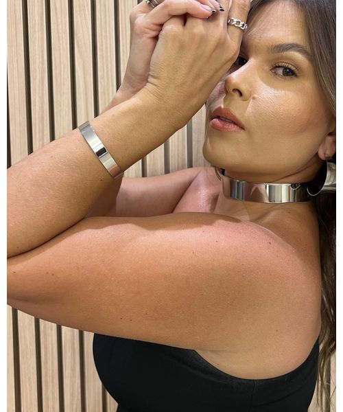 BRACELETE LISO CHAPA P BANHADO A RODIO BRANCO - Dri Ferreira Semi Joias