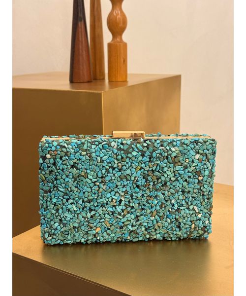CLUTCH PEDRARIA NATURAL TURQUESA - Dri Ferreira Semi Joias
