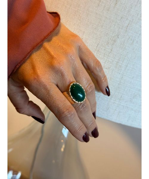 ANEL REGULÁVEL CHAPA BOHO VERDE BANHADO A OURO - Dri Ferreira Semi Joias