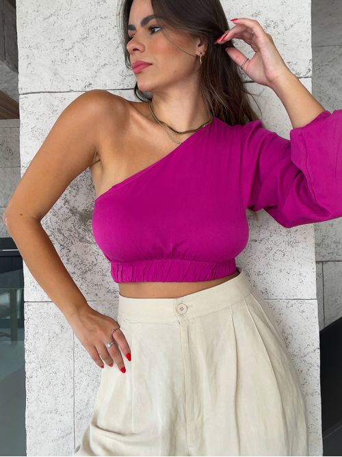 Blusa Georgia Ombro único manga comprida - Fucsia - AMARI BRAND