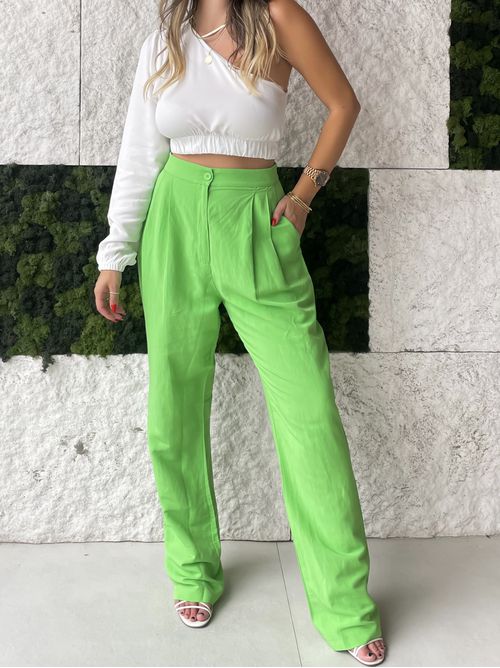 Calça Samanta Alfaiataria Viscolinho verde - AMARI BRAND