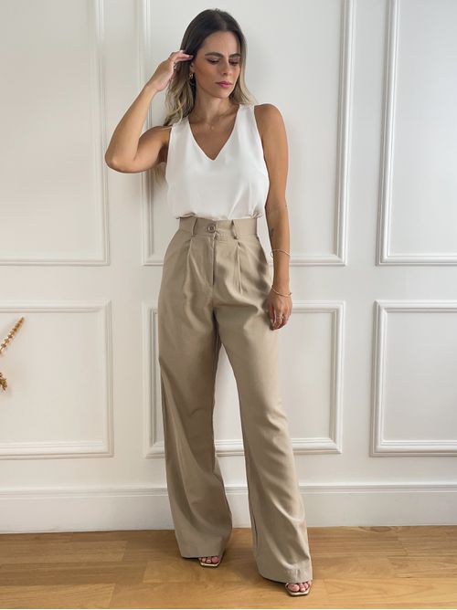 Calca Ava Alfaiataria Wide Leg caqui - AMARI BRAND