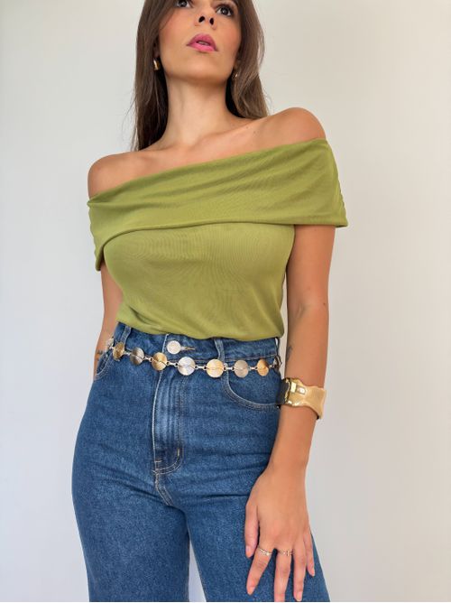 Blusa Ravena tule ombro a ombro - Verde - AMARI BRAND