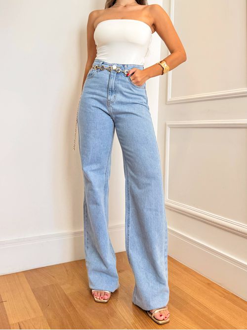 Calça Vih Wide Leg Cintura super alta - jeans clar... - AMARI BRAND