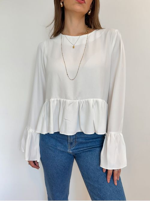 Blusa Chiara manga longa com babado - Branca - AMARI BRAND