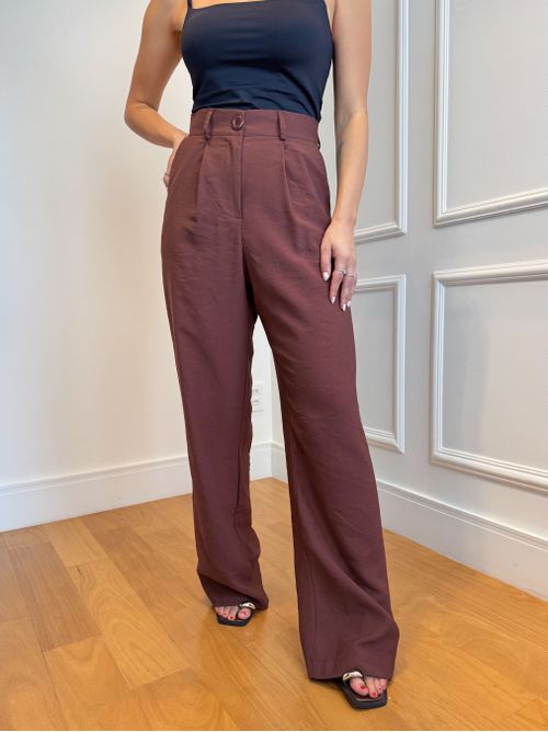 Calca Ava Alfaiataria Wide Leg - Marrom Café - AMARI BRAND