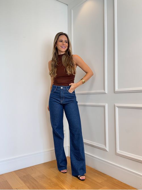 Calça Guta Wide Leg Cintura media - Jeans escuro - AMARI BRAND
