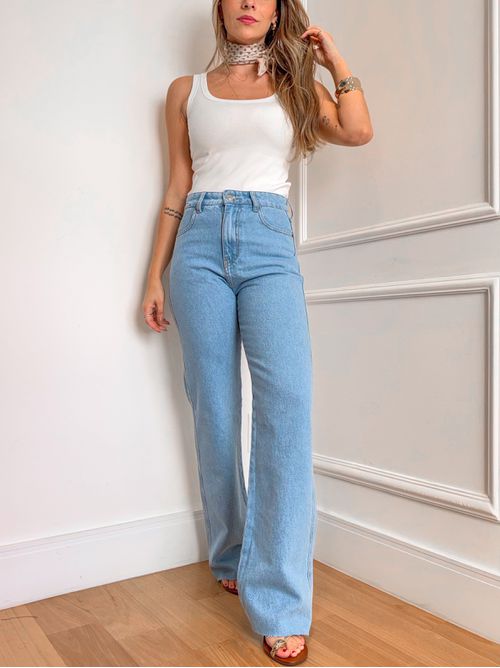 Calça Guta Wide Leg Cintura media - Jeans claro - AMARI BRAND