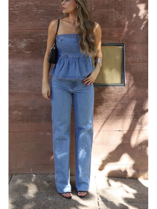 Calça Guta Wide Leg Cintura media - Jeans medio - AMARI BRAND