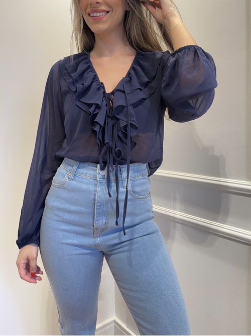 Blusa Clarisse manga longa com bab e amarração tra... - AMARI BRAND