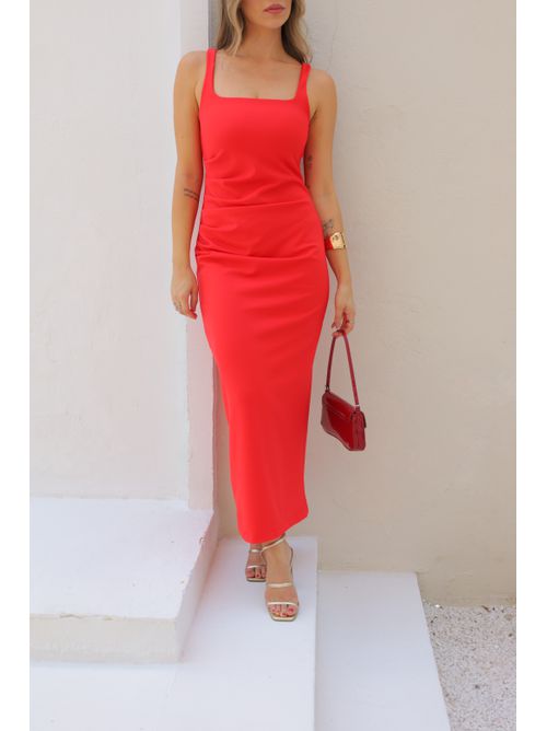 Vestido Angelina midi drapeado - Vermelho - AMARI BRAND