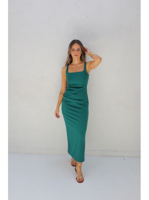 Vestido Angelina midi drapeado - Verde - AMARI BRAND
