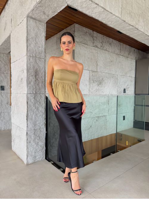 Saia Mayla acetinada midi - Preto - AMARI BRAND