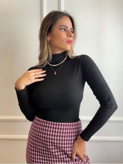Blusa Lana malha canelada gola alta - preta - AMARI BRAND