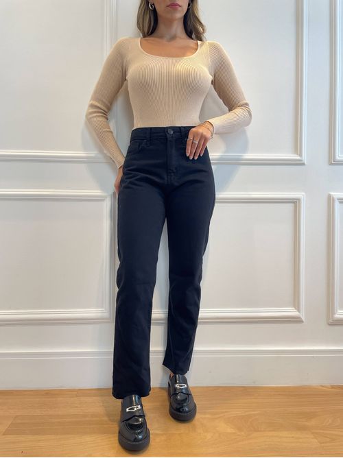 Calça Isabella Jeans reta cintura alta - preta - AMARI BRAND