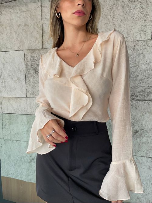 Blusa Lauren babados - bege - AMARI BRAND