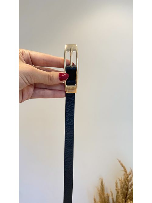 Cinto Lade Couro com fivela dourada fino - preto - AMARI BRAND
