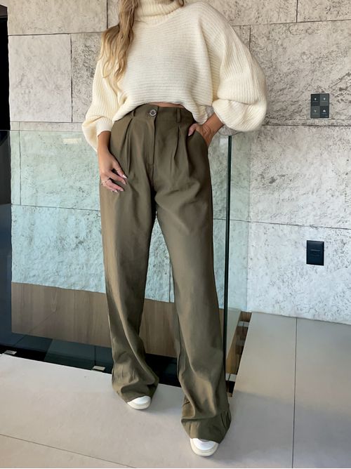 Calca Ava Alfaiataria Wide Leg - Verde Militar - AMARI BRAND
