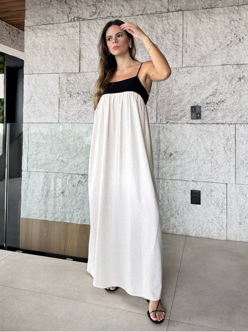 Vestido Alice bicolor - cru/preto - AMARI BRAND