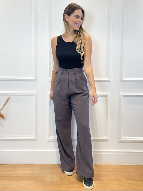 Calca Ava Alfaiataria Wide Leg cinza - AMARI BRAND