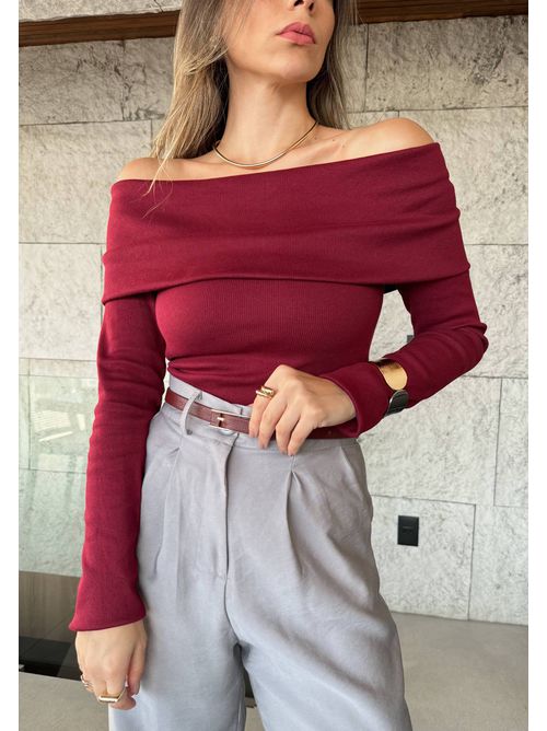 Blusa Carolina ombro a ombro canelada - Marsala - AMARI BRAND