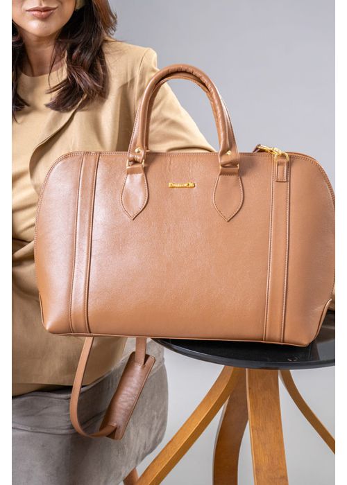 Bolsa Pasta Notebook Couro Legítimo Caramelo - Donna Clô
