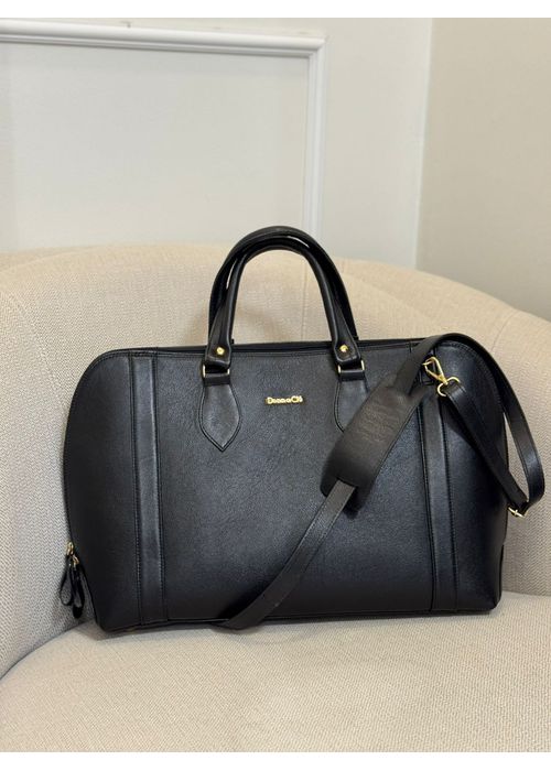 Bolsa Pasta Notebook Couro Legítimo Preta - Donna Clô