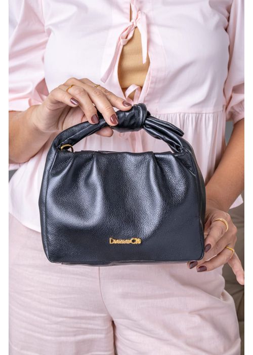 Bolsa Laço Couro Legítimo Preta - Donna Clô