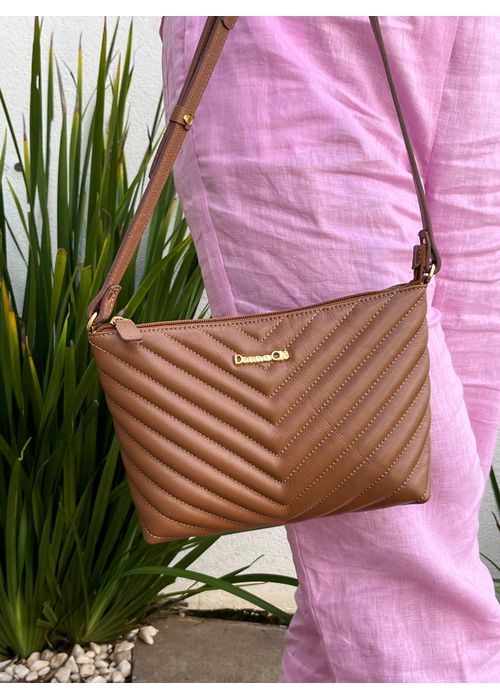 Bolsa Helena Caramelo Couro Legítimo - Donna Clô