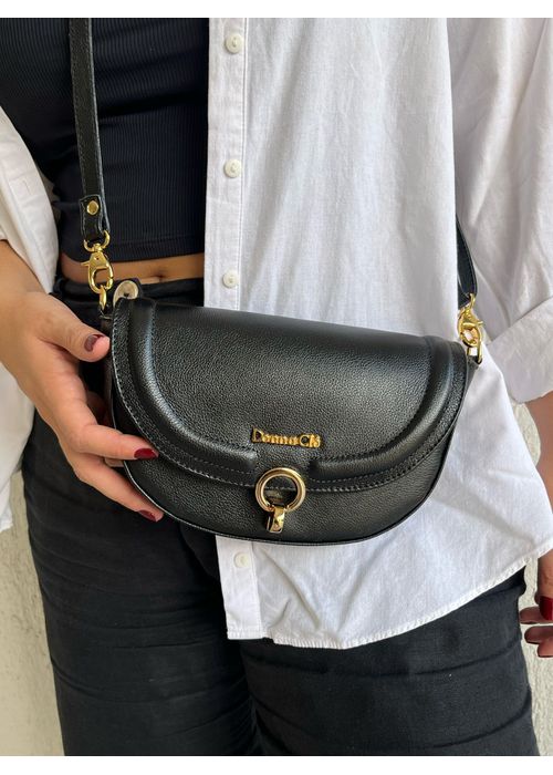 Bolsa Luna Couro Legítimo Preta - Donna Clô