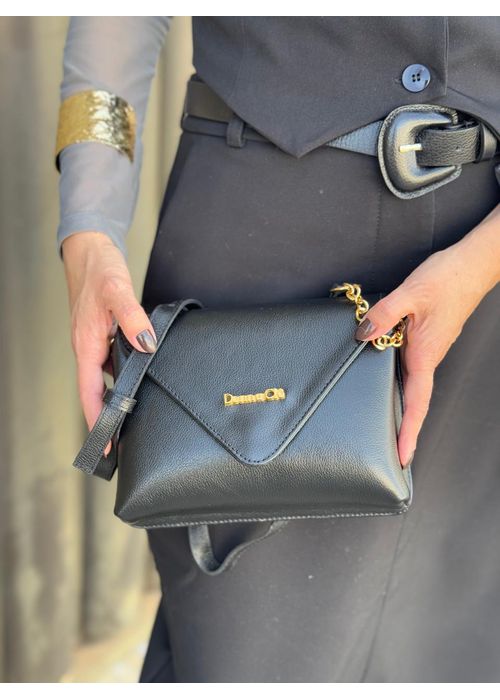 Bolsa Yasmin Couro Legítimo Preta - Donna Clô