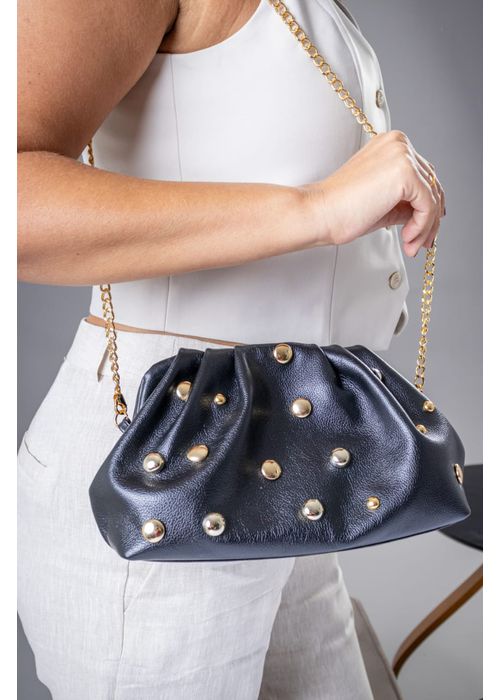 Bolsa Esfera Couro Legítimo Preta - Donna Clô