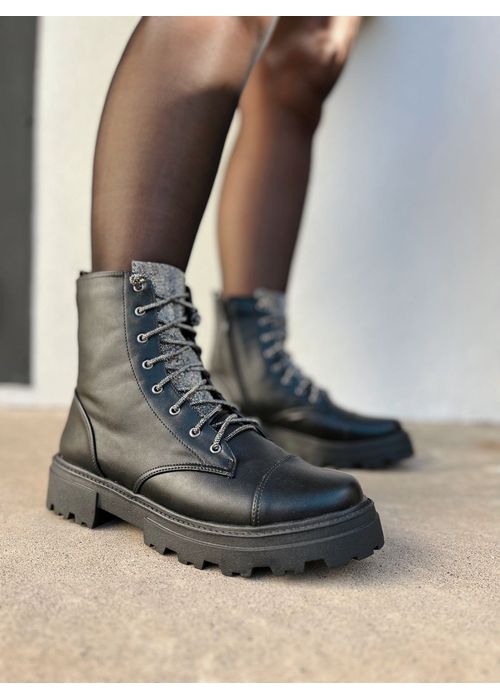 Bota Coturno preta tratorada com brilho Donna Clô - Donna Clô