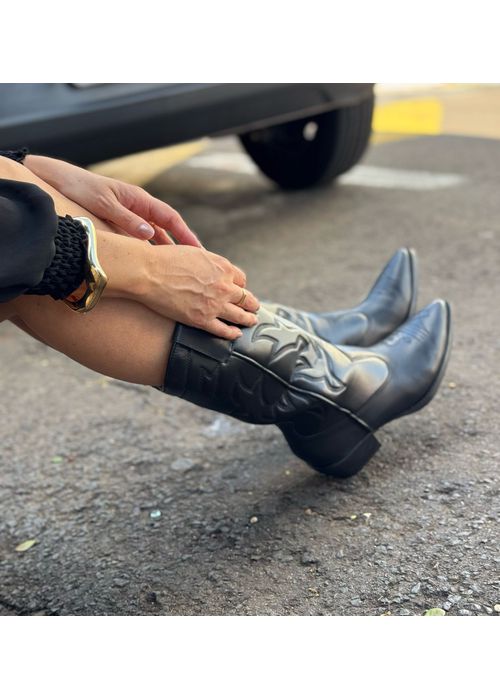 Bota Texana Cano longo Preta - Donna Clô