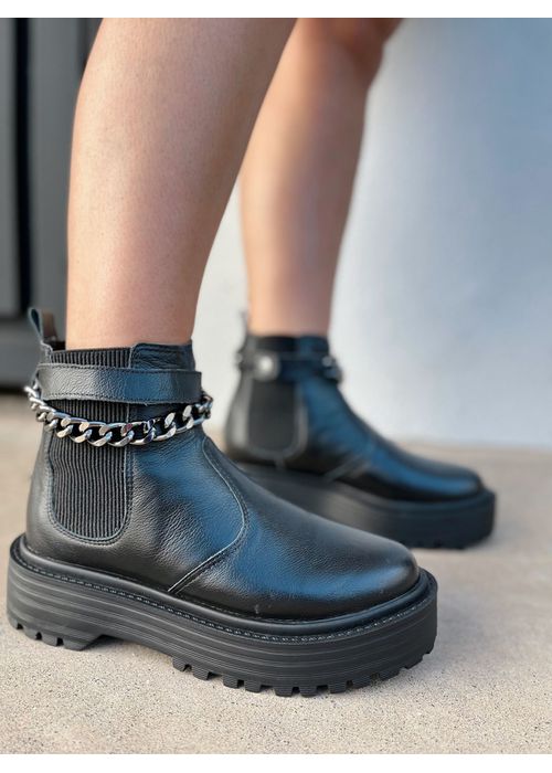 bota preto com corrente onix cano - Donna Clô