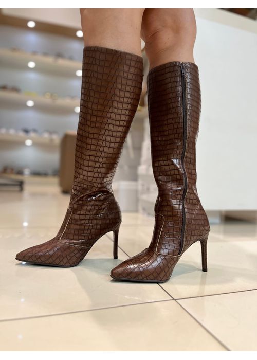 Bota Cano Longo Croco Marrom Donna Clô - Donna Clô