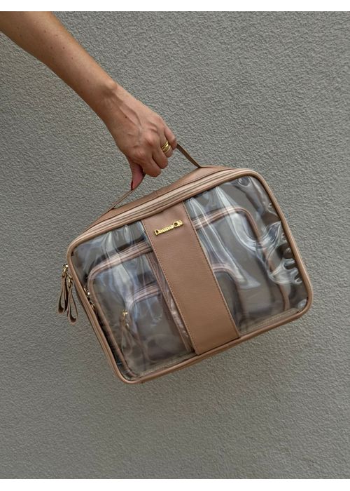 Kit 3 Necessaires em Couro Nude Vinil Transparente - Donna Clô