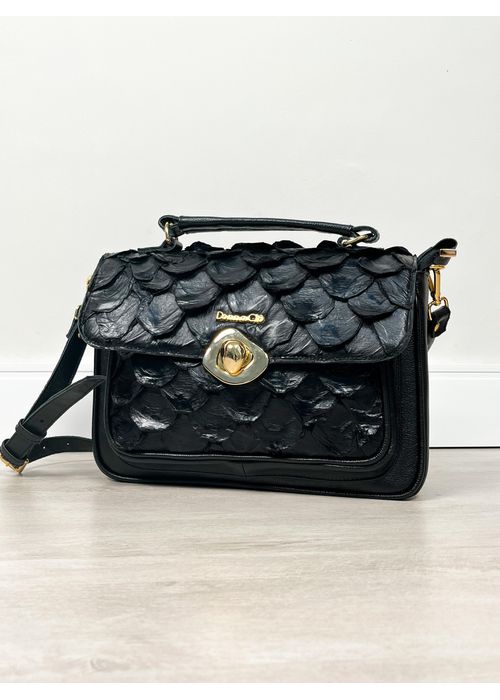 Bolsa Jordana Preta Pirarucu couro - Donna Clô