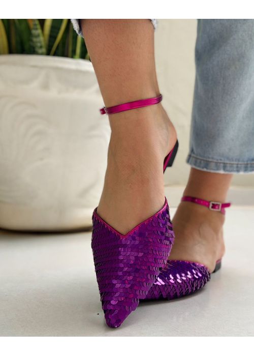 Sapatilha Bico Fino de Paetê Pink - Donna Clô