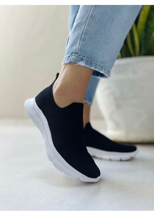 Tênis Malha Knit Preto Levíssimo Slip On - Donna Clô