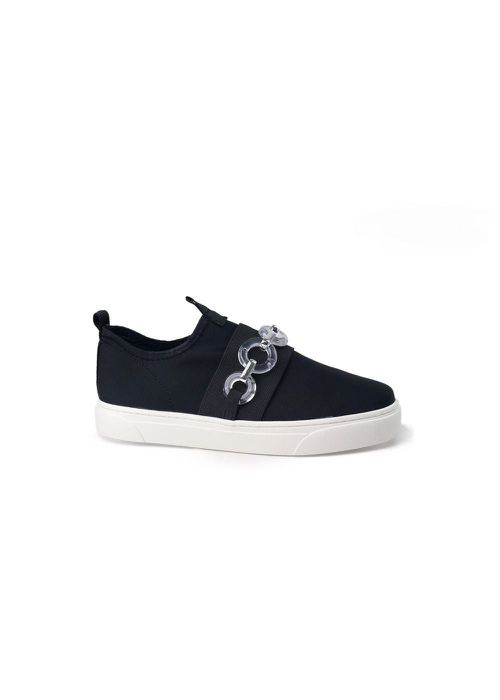 Tênis Neoprene Preto Slip On com Corrente - Donna Clô
