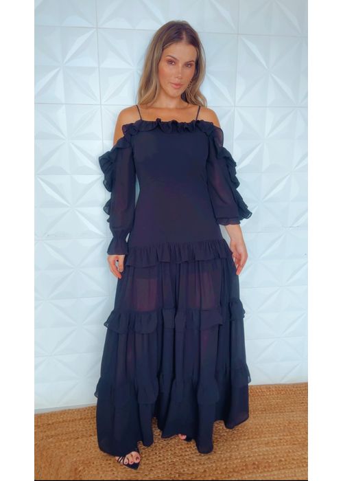 Vestido Areta Chiclé Preto - LUCIELENA LARA