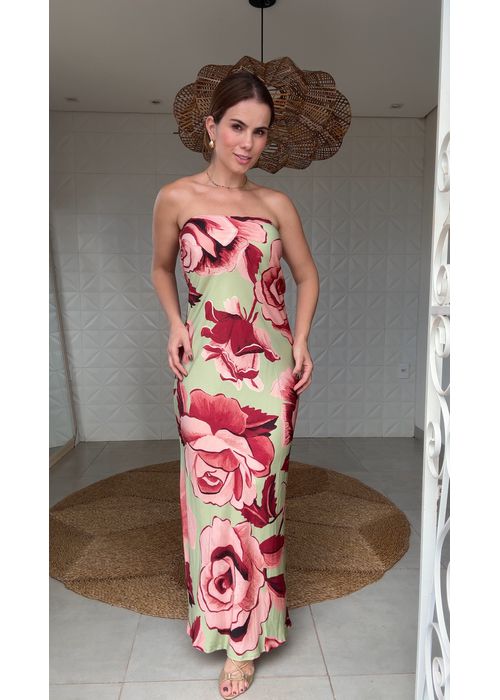 Vestido Longo Rosas Pintadas Estampado - LUCIELENA LARA