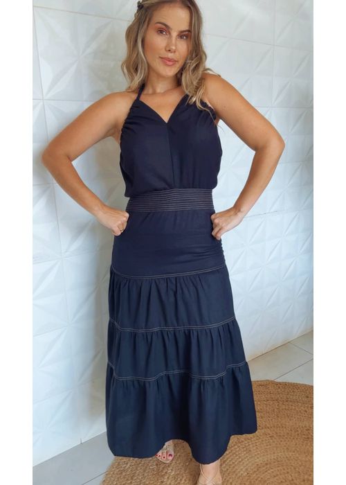 Vestido Frente Unica Tranças Chiclé Preto - LUCIELENA LARA