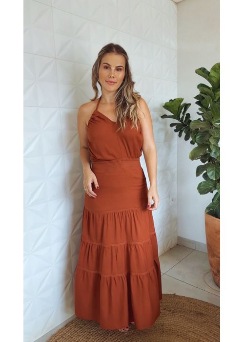 Vestido Frente Unica Tranças Chiclé Marrom - LUCIELENA LARA