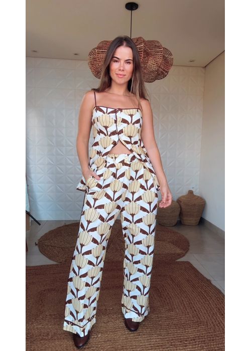 Calça Reta Banana Decorada Estampado - LUCIELENA LARA