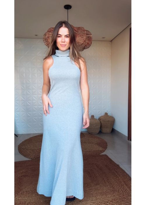 Vestido Rib Gola Alta Cinza - LUCIELENA LARA