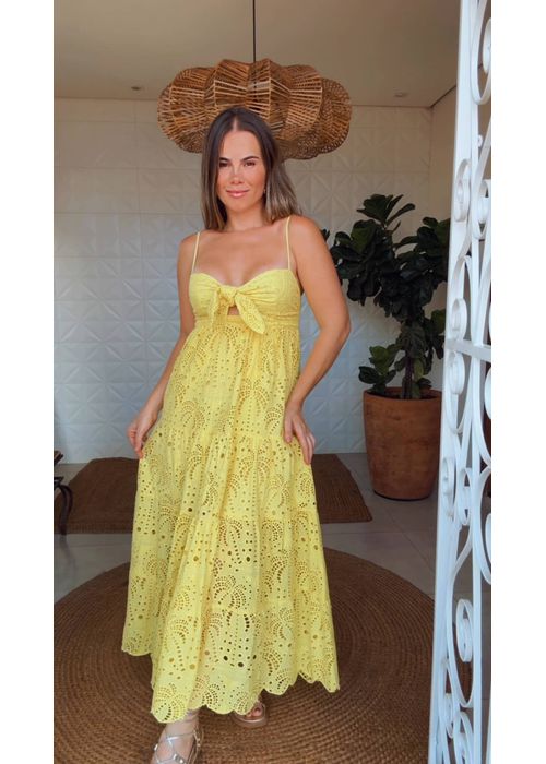 Vestido Laise Artesanal Amarelo - LUCIELENA LARA